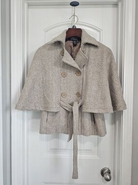 Saks Fifth Avenue Brown Herringbone Cape Coat